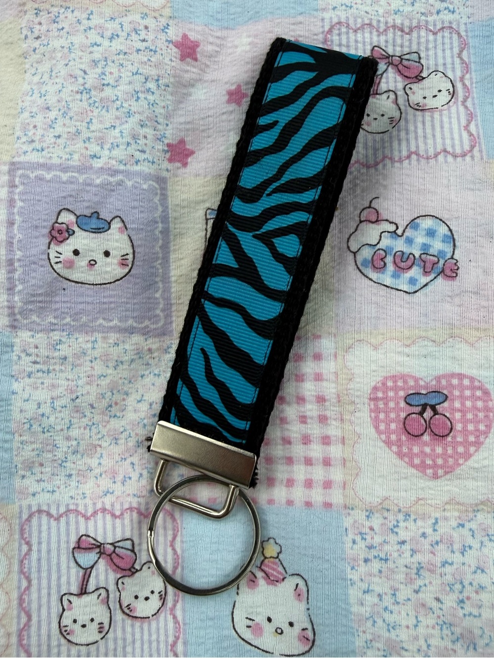 Blue Zebra Print Keychain Wristlet